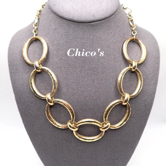 Chico's Hammered Gold Tone Looped Necklace, 23 Inches - Picture 1 of 10